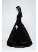 Stand-Up Collar Front Chest Decals Flare Sleeve Back Lace-Up Big Wave Hem Black Gothic Velveteen Coat
