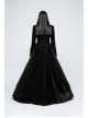 Stand-Up Collar Front Chest Decals Flare Sleeve Back Lace-Up Big Wave Hem Black Gothic Velveteen Coat