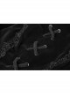 Stand-Up Collar Front Chest Decals Flare Sleeve Back Lace-Up Big Wave Hem Black Gothic Velveteen Coat