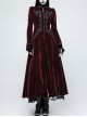 Stand-Up Collar Front Chest Decals Flare Sleeve Back Lace-Up Big Wave Hem Wine Red Gothic Velveteen Coat