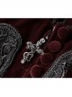 Stand-Up Collar Front Chest Decals Flare Sleeve Back Lace-Up Big Wave Hem Wine Red Gothic Velveteen Coat