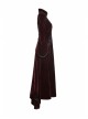 Stand-Up Collar Front Chest Decals Flare Sleeve Back Lace-Up Big Wave Hem Wine Red Gothic Velveteen Coat