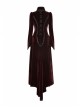 Stand-Up Collar Front Chest Decals Flare Sleeve Back Lace-Up Big Wave Hem Wine Red Gothic Velveteen Coat