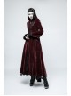 Stand-Up Collar Front Chest Decals Flare Sleeve Back Lace-Up Big Wave Hem Wine Red Gothic Velveteen Coat