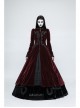 Stand-Up Collar Front Chest Decals Flare Sleeve Back Lace-Up Big Wave Hem Wine Red Gothic Velveteen Coat