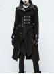 Stand-Up Collar Front Metal Button Decoration Long Sleeve Irregular Hem Black Punk Coat