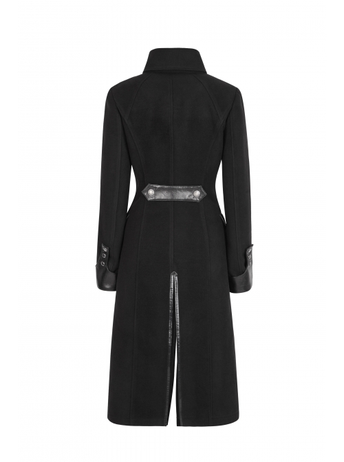 Stand-Up Collar Front Metal Button Decoration Long Sleeve Irregular Hem Black Punk Coat
