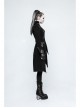 Stand-Up Collar Front Metal Button Decoration Long Sleeve Irregular Hem Black Punk Coat