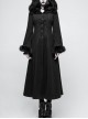 Fur Collar Front Retro Metal Button Ribbon  Decoration Back Lace-Up Black Gothic Long Coat