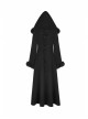 Fur Collar Front Retro Metal Button Ribbon  Decoration Back Lace-Up Black Gothic Long Coat