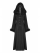 Fur Collar Front Retro Metal Button Ribbon  Decoration Back Lace-Up Black Gothic Long Coat