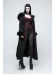 Fur Collar Front Retro Metal Button Ribbon  Decoration Back Lace-Up Black Gothic Long Coat