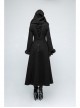 Fur Collar Front Retro Metal Button Ribbon  Decoration Back Lace-Up Black Gothic Long Coat