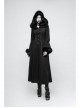 Fur Collar Front Retro Metal Button Ribbon  Decoration Back Lace-Up Black Gothic Long Coat
