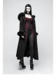 Fur Collar Front Retro Metal Button Ribbon  Decoration Back Lace-Up Black Gothic Long Coat