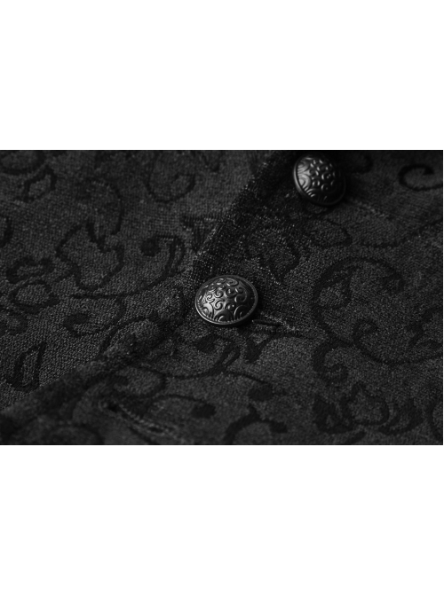 Front Retro Button Back Waist Hasp Black Gothic Jacquard Vest