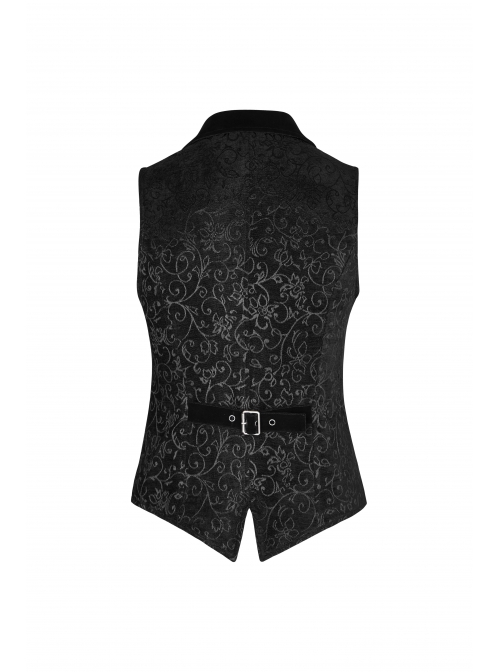 Front Retro Button Back Waist Hasp Black Gothic Jacquard Vest