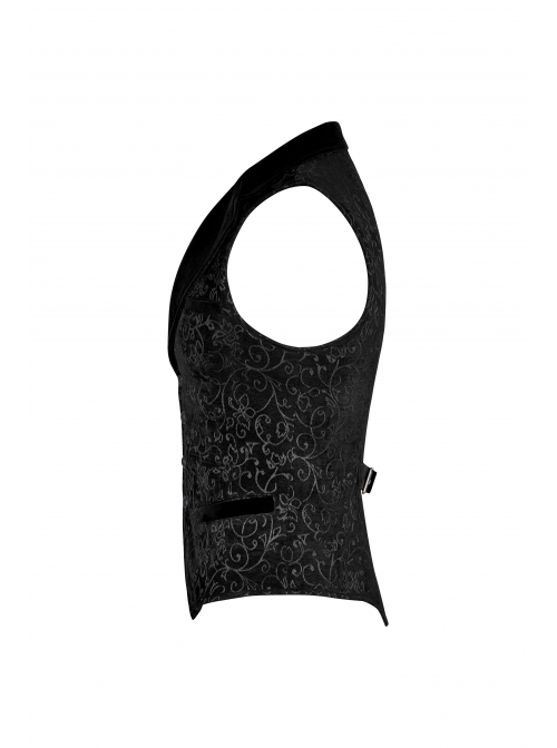 Front Retro Button Back Waist Hasp Black Gothic Jacquard Vest