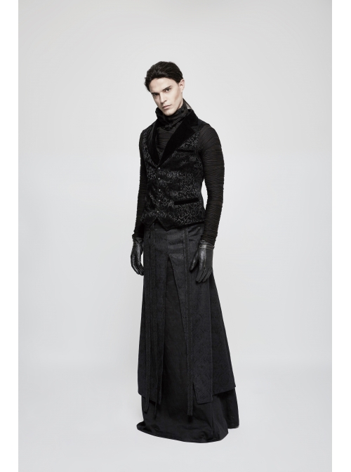 Front Retro Button Back Waist Hasp Black Gothic Jacquard Vest