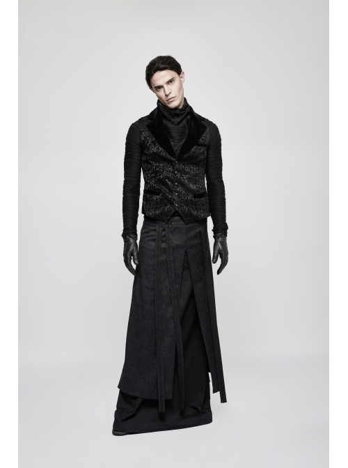 Front Retro Button Back Waist Hasp Black Gothic Jacquard Vest
