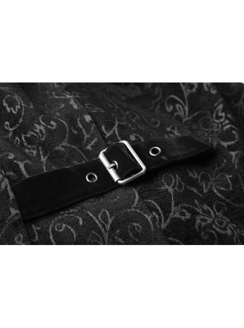 Front Retro Button Back Waist Hasp Black Gothic Jacquard Vest