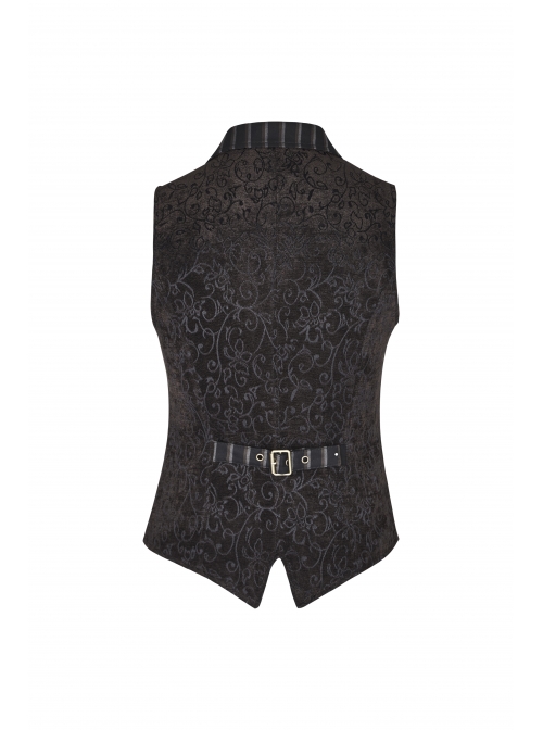 Front Retro Button Back Waist Hasp Brown Gothic Jacquard Vest