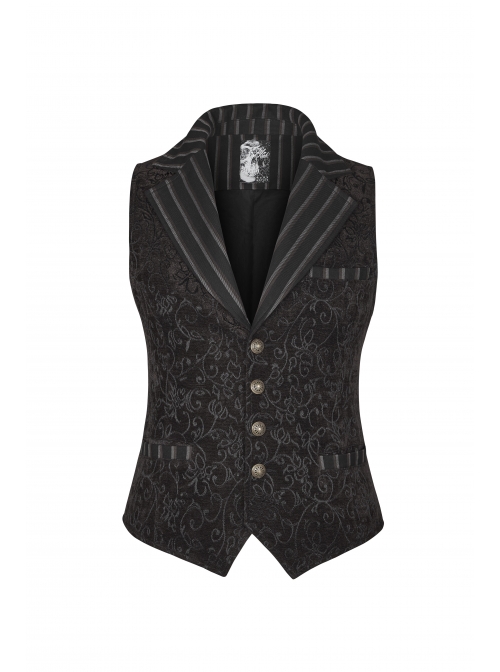 Front Retro Button Back Waist Hasp Brown Gothic Jacquard Vest