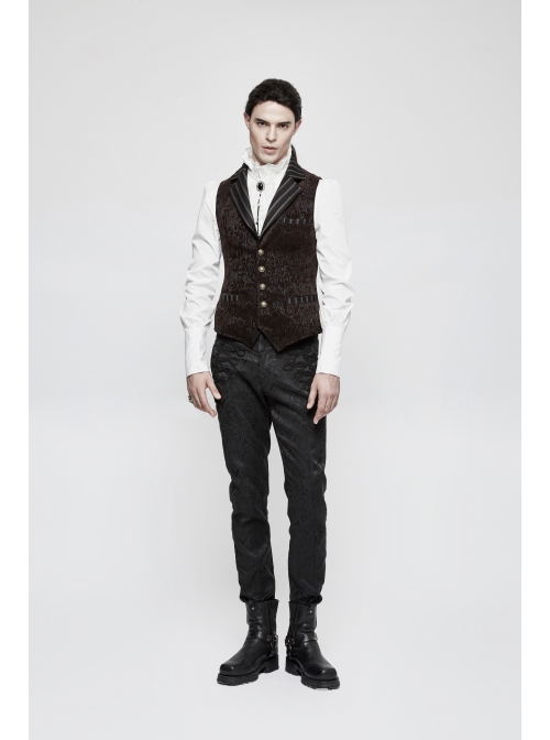 Front Retro Button Back Waist Hasp Brown Gothic Jacquard Vest