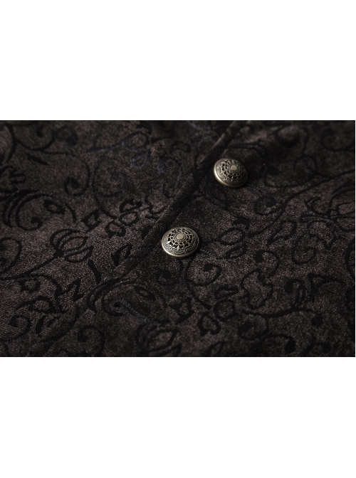 Front Retro Button Back Waist Hasp Brown Gothic Jacquard Vest