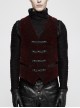 Front Woven Strap Retro Button Back Waist Leather Hasp Wine Red Gothic Velveteen Printing Vest