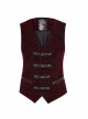 Front Woven Strap Retro Button Back Waist Leather Hasp Wine Red Gothic Velveteen Printing Vest