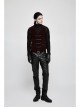 Front Woven Strap Retro Button Back Waist Leather Hasp Wine Red Gothic Velveteen Printing Vest