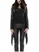 Leather Shoulder Metal Rivet Front Chest Chain Decoration Fringe Sleeve Black Punk Suede Hooded Coat