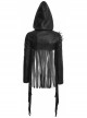 Leather Shoulder Metal Rivet Front Chest Chain Decoration Fringe Sleeve Black Punk Suede Hooded Coat