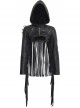 Leather Shoulder Metal Rivet Front Chest Chain Decoration Fringe Sleeve Black Punk Suede Hooded Coat