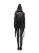 Leather Shoulder Metal Rivet Front Chest Chain Decoration Fringe Sleeve Black Punk Suede Hooded Coat