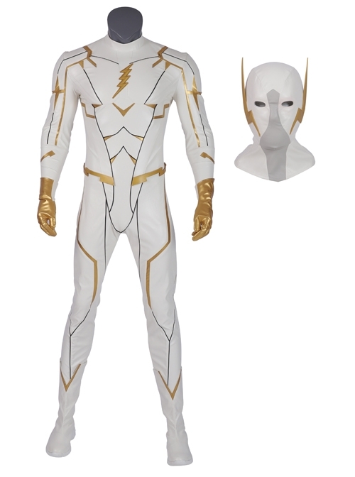 The Flash Season 5 Godspeed August Heart White Battle Suit Halloween Cosplay Costume Full Set