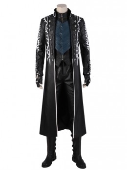 Devil May Cry 5 Vergil Black Windbreaker Suit Halloween Cosplay Costume Set Without Shoes