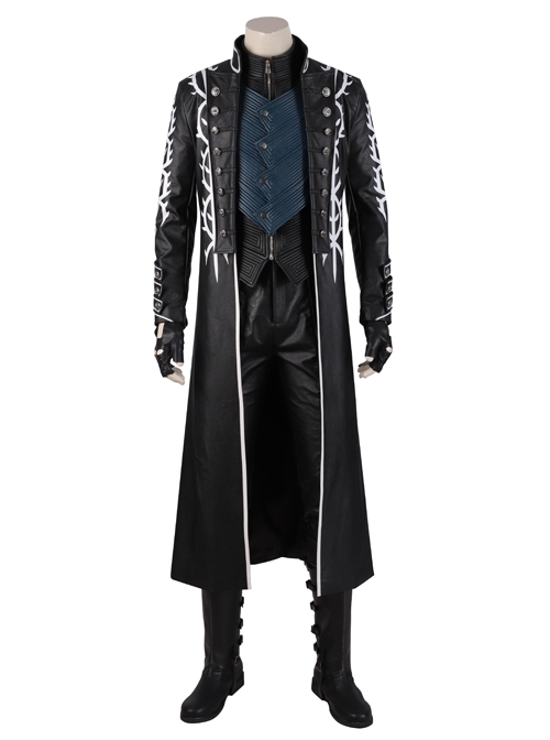 Devil May Cry 5 Vergil Black Windbreaker Suit Halloween Cosplay Costume Set Without Shoes
