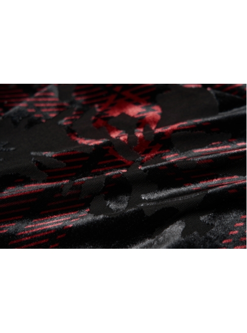 Front Splice Imitation Leather Lace-Up Classic Red Plaid Punk Plus Size Printing Legging