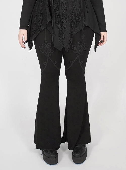 Black Gothic Plus Size Front Decals Knit Flare Pants