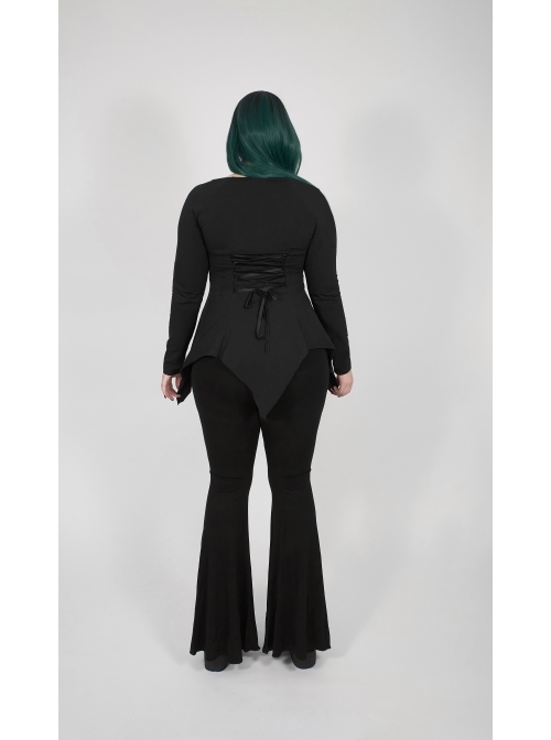 Black Gothic Plus Size Front Decals Knit Flare Pants