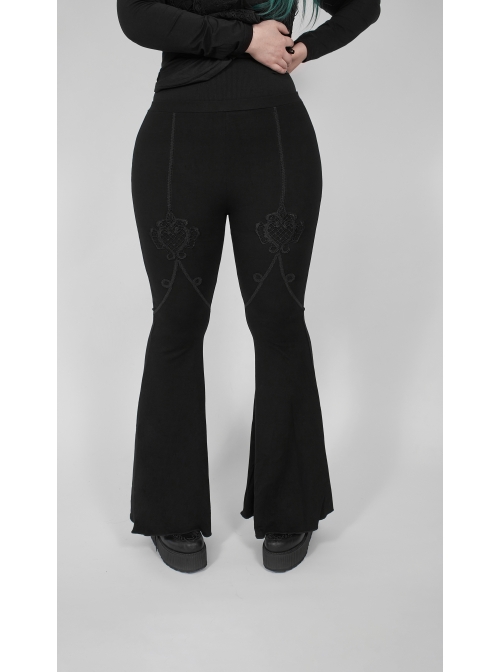 Black Gothic Plus Size Front Decals Knit Flare Pants