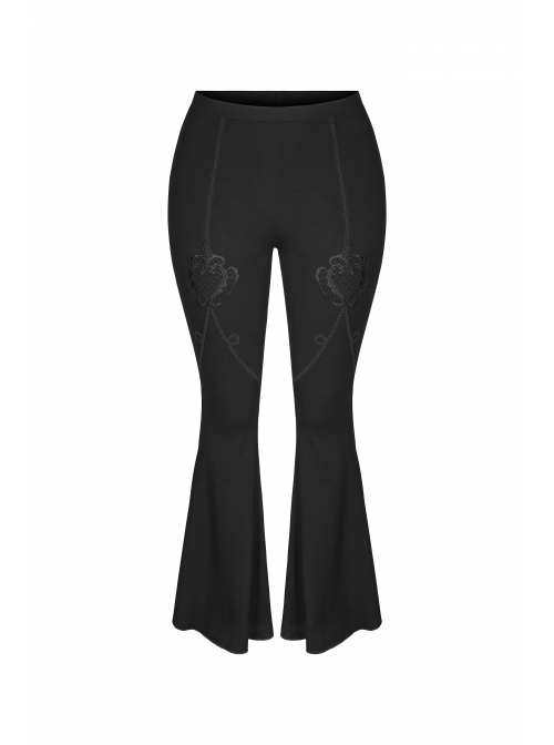 Black Gothic Plus Size Front Decals Knit Flare Pants