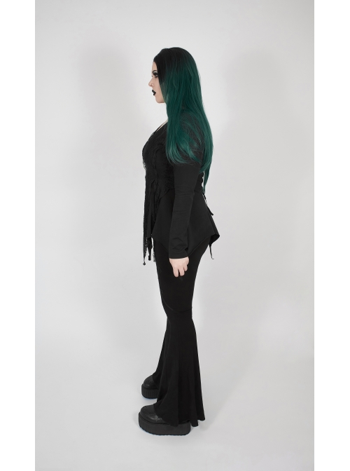 Black Gothic Plus Size Front Decals Knit Flare Pants