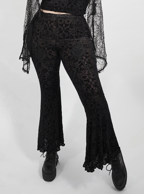 Golden Velvet Print Black Gothic Plus Size Front Decals Knit Flare Pants