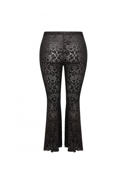 Golden Velvet Print Black Gothic Plus Size Front Decals Knit Flare Pants