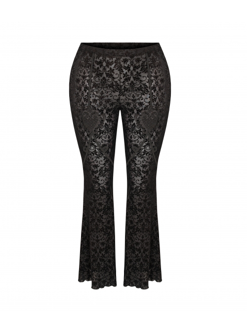Golden Velvet Print Black Gothic Plus Size Front Decals Knit Flare Pants