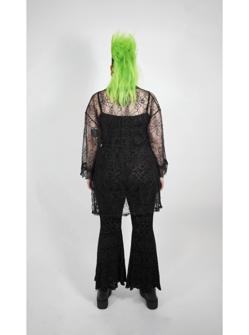 Golden Velvet Print Black Gothic Plus Size Front Decals Knit Flare Pants