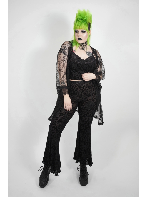 Golden Velvet Print Black Gothic Plus Size Front Decals Knit Flare Pants